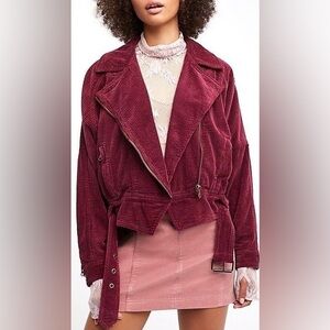 NWT Free People Slouchy Corduroy Moto Jacket | Merlot Red | Size Small